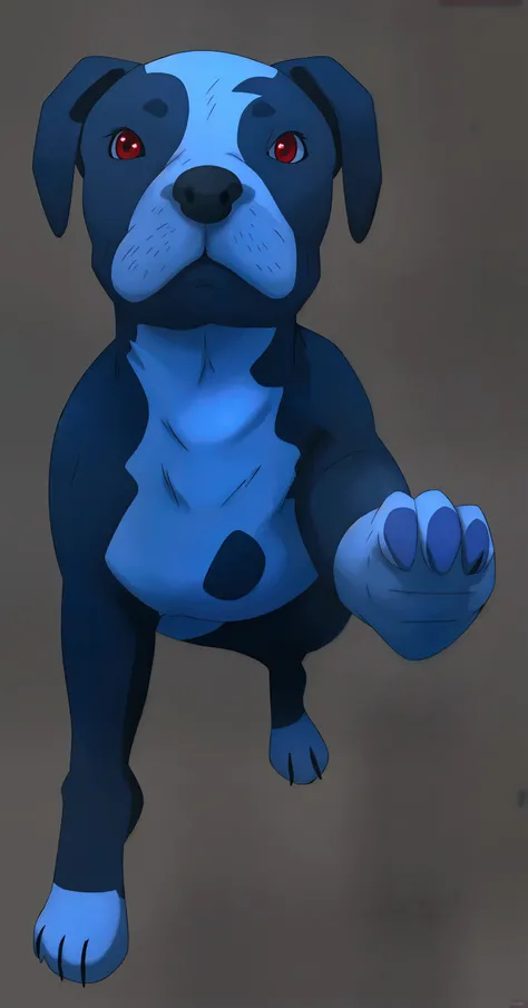 A cute blue dog,  red eyes