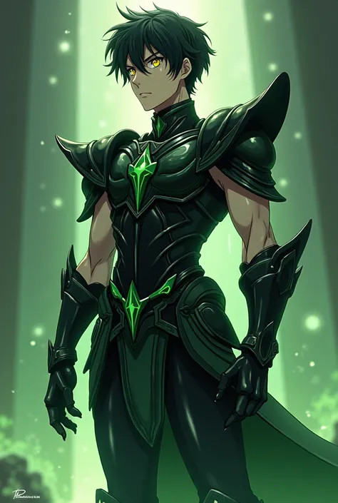  Full size image ,  Full body ,  from head to toe ,  in profile and in front of , Young boy, 22 years old, male anime character , strong, villain and banished ,  wearing armor inspired by the style of the knights of the zodiac  (Saint Seiya),  armor based ...