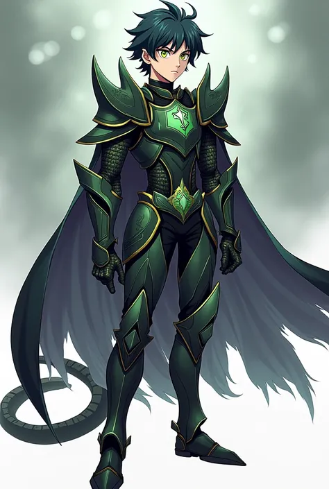  Full size image ,  Full body ,  from head to toe ,  in profile and in front of , Young boy, 22 years old, male anime character , strong, villain and banished ,  wearing armor inspired by the style of the knights of the zodiac  (Saint Seiya),  armor based ...