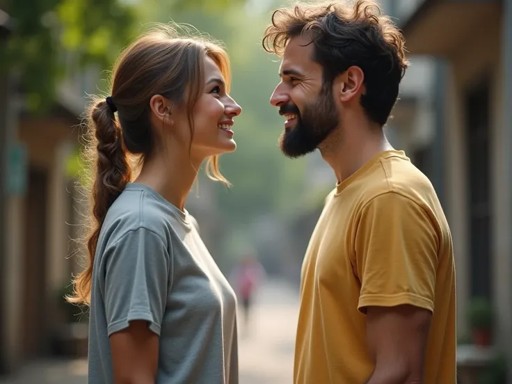 one men and one women wearing t-shirt face real