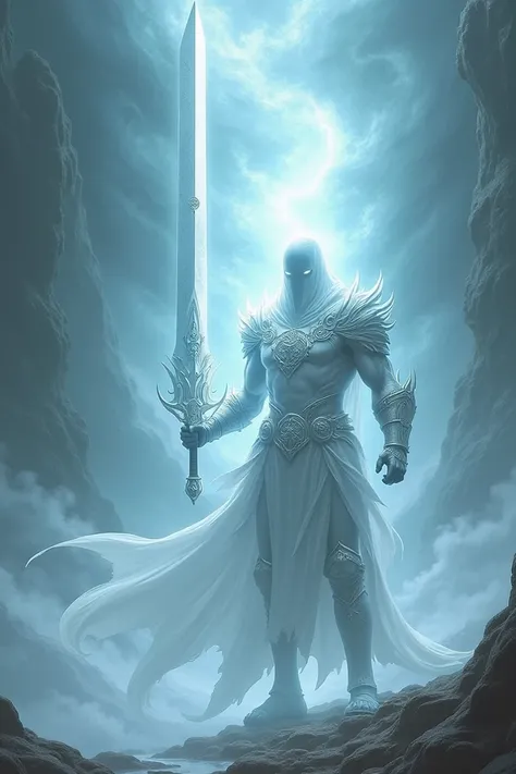 White Jason with giant glowing sword 