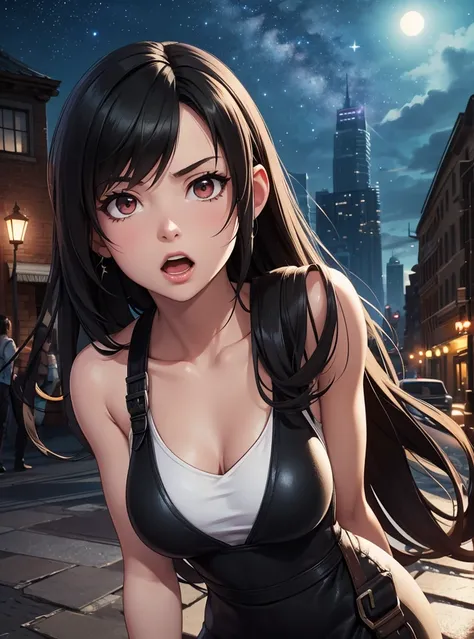 tifa Lockhart-Lock ..., estilo mksks, ( highly detailed background :1.0), ( highly detailed background:1.0),  final fantasy vii remake , (Ojos rojos), 1 girl,  bare shoulders, water dress,  black hair,  green dress, sleeveless dress ,  summer dress , Home,...