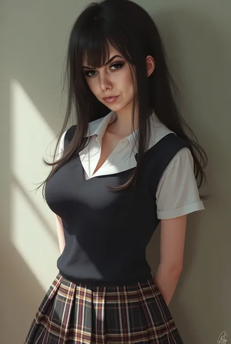 Sexy woman in hot schoolgirl uniform doing sexy positions a , dressed in school clothes ,  who is shy

