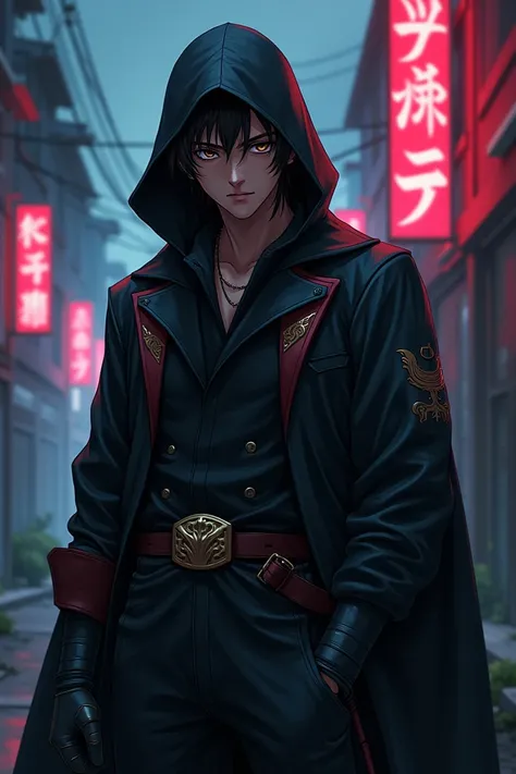 Man with brown eyes and anime-style rogue clothes