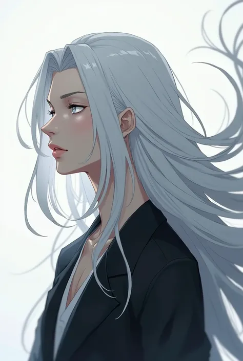 2D animation with long white hair white eyes male character high definition side view