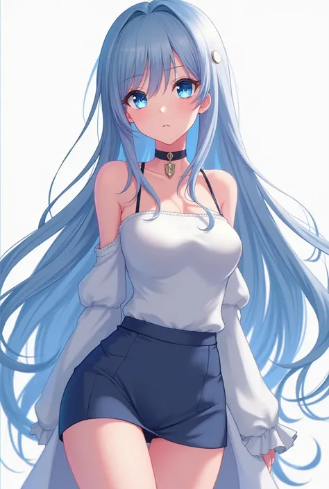 Anime girl long hair and blue eyes 30 m breasts and miniskirt 