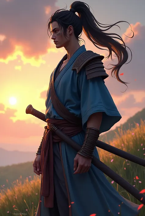 "Bring Yasuo from League of Legends into reality as a wandering, battle-hardened swordsman. He has a lean, muscular build, with long, untamed hair tied in a high ponytail, and a scar running across his nose, hinting at his turbulent past.

Yasuo wears a bl...