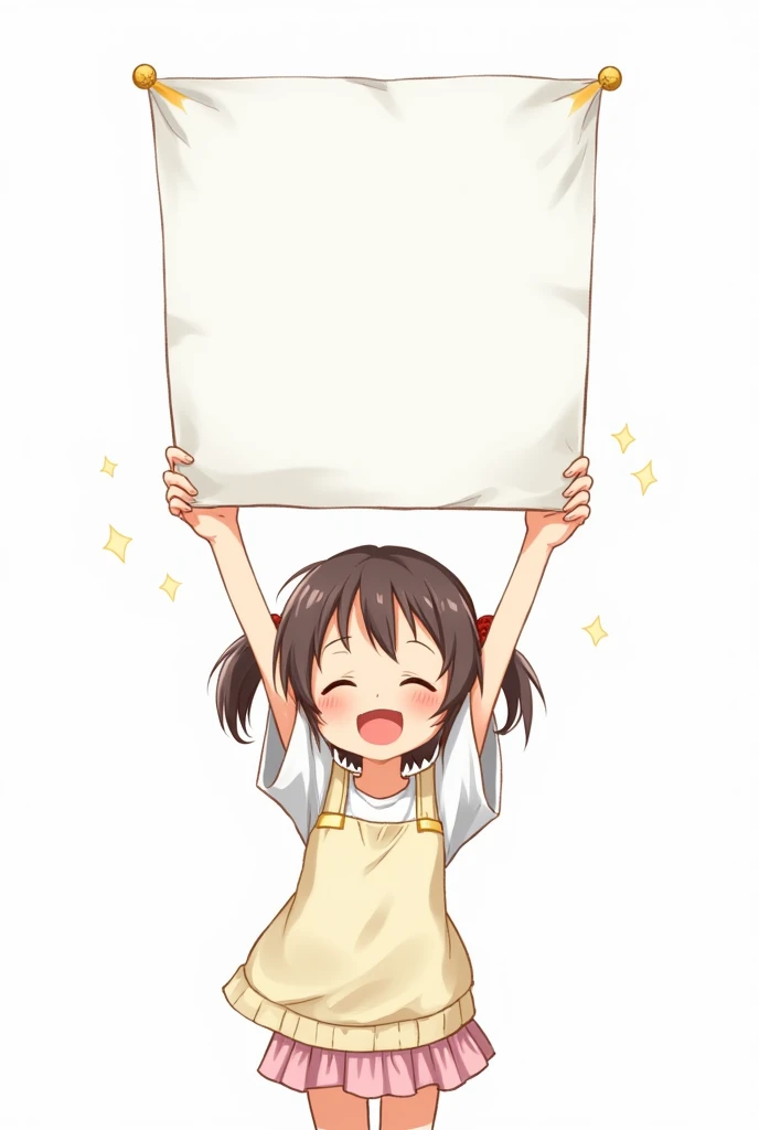 white background anime Girl 
 empty sign billboard banner on   hand above the head drawn