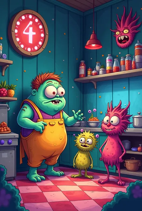 I want to make a series about a family of cafeteria monsters, make the first episode start with an intro this intro comes with every episode then in large letters the subject of the episode e.g. the football team and then the episode starts and then an end...