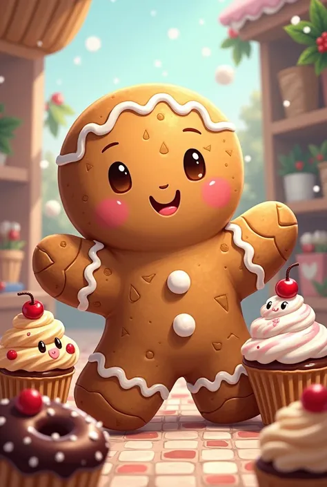 an illustration about a gingerbread man who had many friends