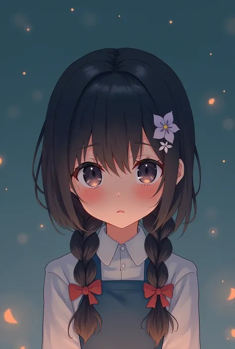 1girl, Best Quality, Braid, Tears, Simple background,  Hair Flower,Glowing Light, Anime, 