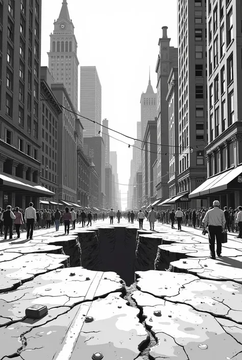  A big street with a big hole. comic book style.  black and white image.