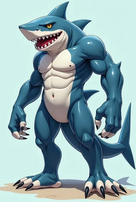 humanoid shark ( anime style) (of 2 meters) (With an anime boy style face) 