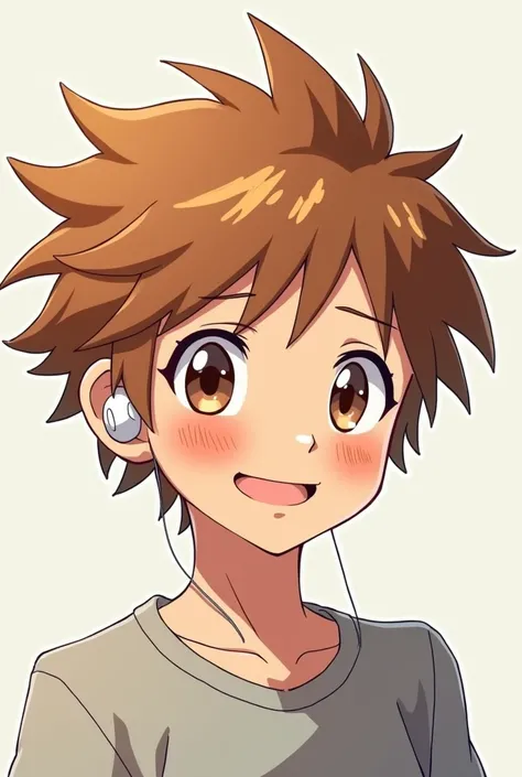 Draw a teenage boy  with. Airpods 
 with smiling  in anime