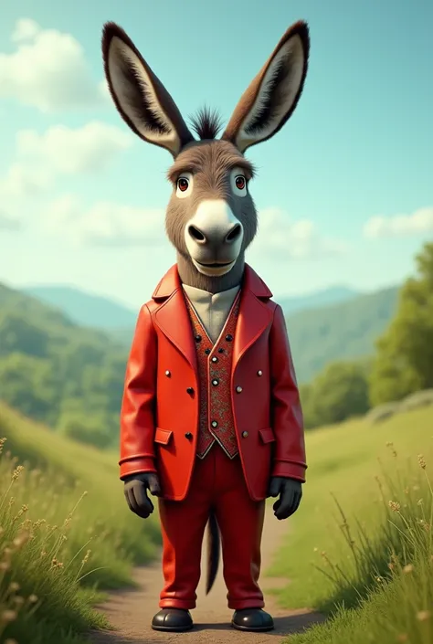 A donkey in a red suit