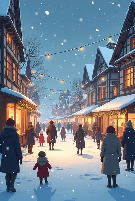 Illustration of Beautiful winter atmosphere cozy city environment, some s having fun there, snowing heavily --ar 16:9