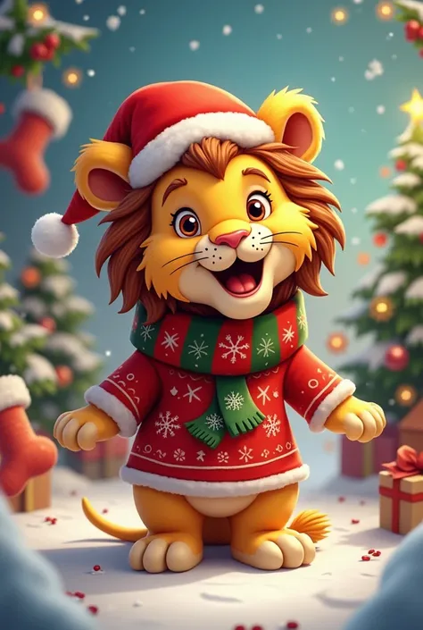 Christmas lion cartoon
