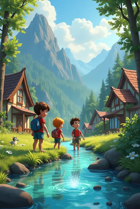 Once upon a time,  look like in a small town surrounded by mountains and woods ,  a group of friends named Tania , Leo and Max . One day,  while playing near a crystal clear stream ,  they heard a soft voice that seemed to come from the waters .  They look...