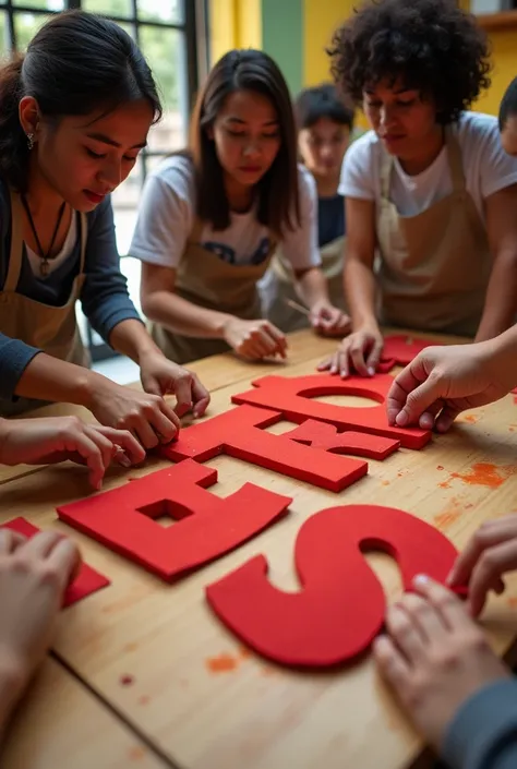  Draw how Volunteers make the TEDxManas sign with their own hands from Cardon and red papers,be sure to add volunteers 