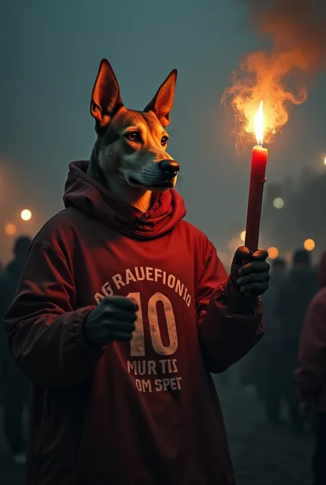  banner stuffed with the mascot of a dog holding a burning candle, a picture inspired by Edo Murtić, tumblr, ,  Terrible atmosphere ,  very epic atmosphere , black, atmosfera real, guimarães, anato finnstark!!, intense atmosphere, sem estipe,  grainy atmos...