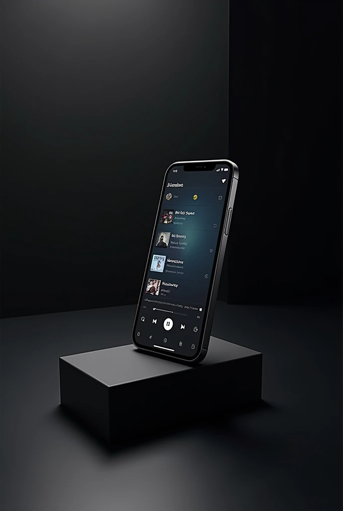 the phone on a black background is turned slightly to the right and Yandex music is on and tracks are scrolling through 