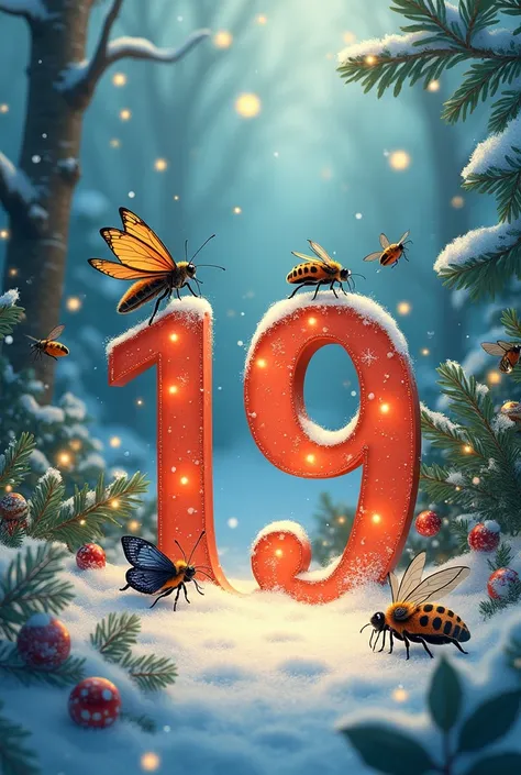 Create a Christmas image with the number 19 and insects 