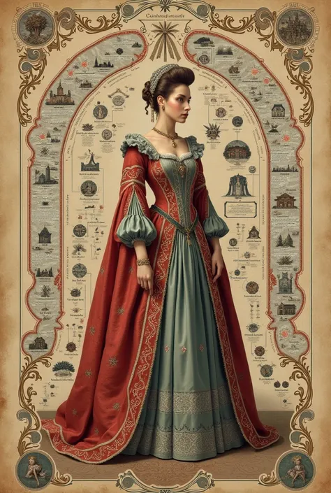 Carte mentale 17e siècle. Art costume et broderie. Simple
