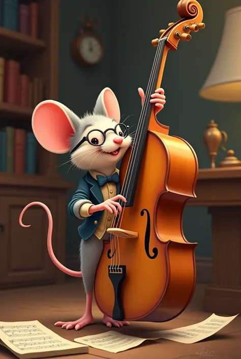 Mouse playing on classical guitar cartoon 