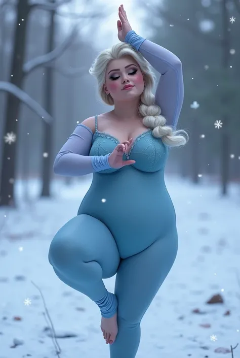 A woman, elsa frosen sexi , Yoga a little fatter now you have Elsa Frosen like the previous image 
