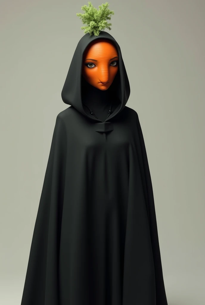 Female carrot with black clothes covering the whole body