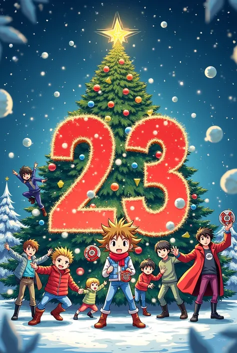 Create a Christmas image with the characters Beyblade and the number 23