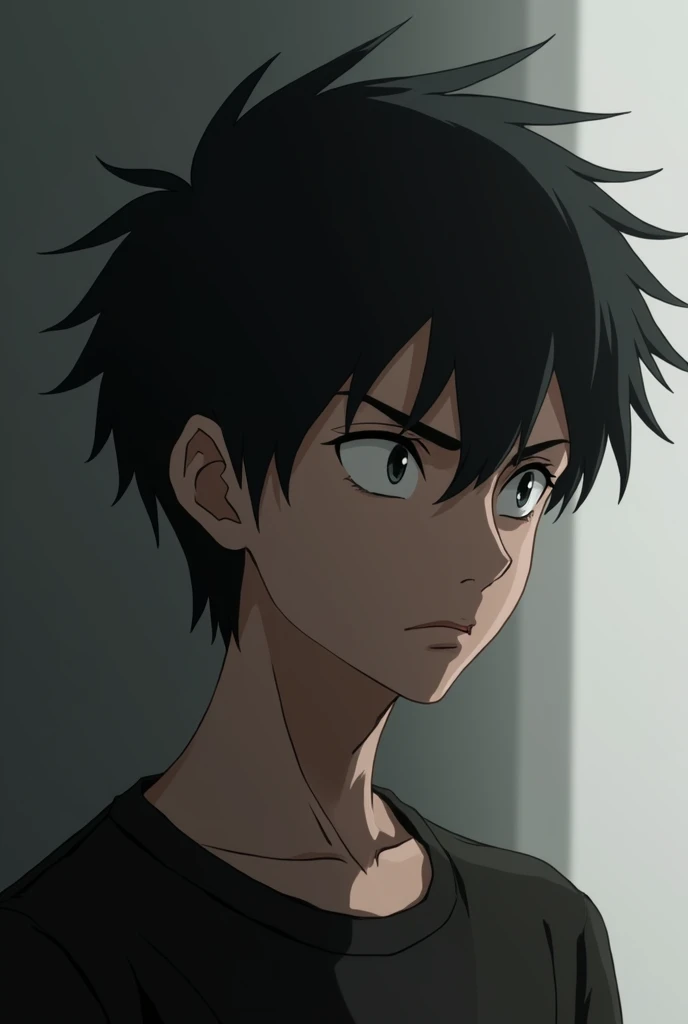 A teenage boy with a serious expression 