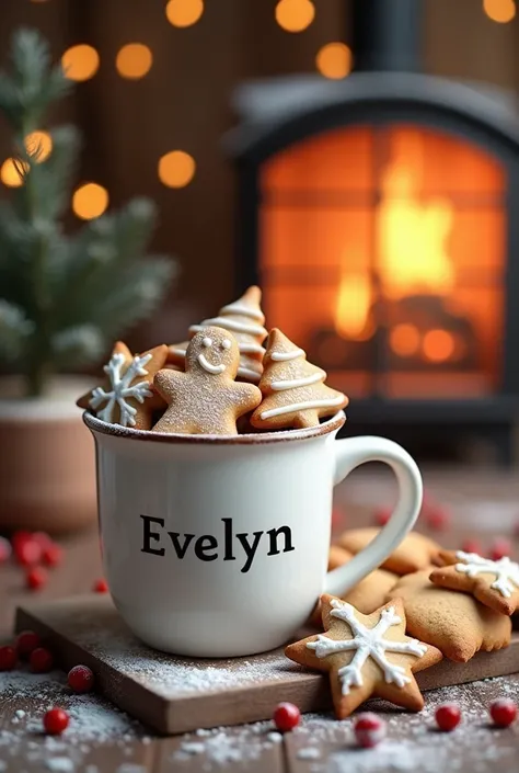 Christmas mug with Christmas cookies and with the name Evelyn 