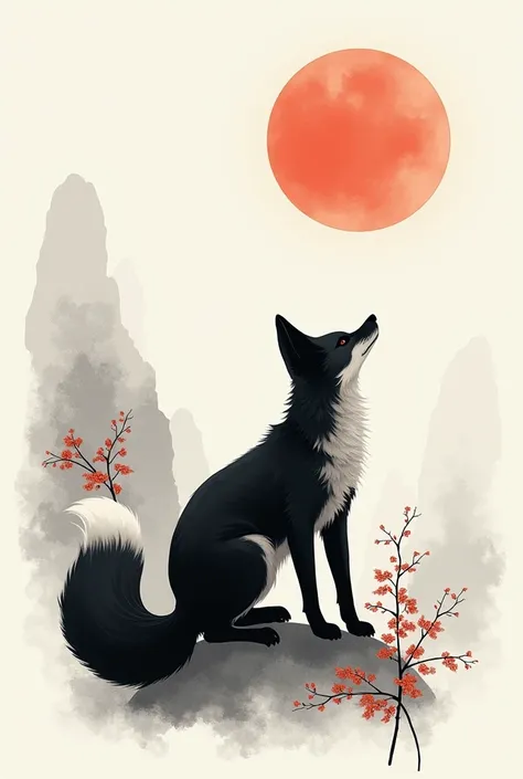  art ink painting 、 three-dimensional picture ，  Minimalism ，  Minimalistic Graphics、Minimal Art、 Japanese anime、whole body、Japanese style，Ancient，Ink Painting。 sunrise，Distant Mountain々、 black and white
Backgrounds ，blank、Large blank ， Textures Matte 、Low...