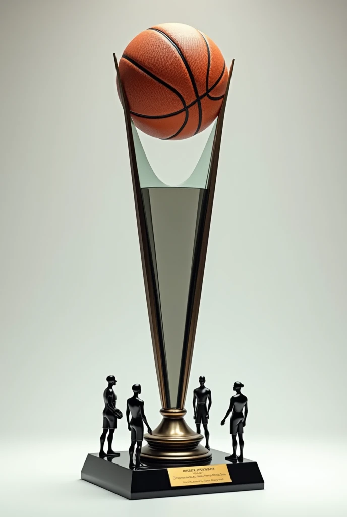 Create basketball trophy 
An obelisk 
On top of that a basketball
At the base 4 people watching the ball, one in each corner
