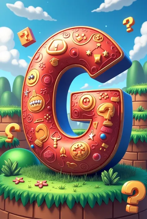  anime style ,   theme the letter Gustavo in the center in detailed relief. In the Mario Bros 