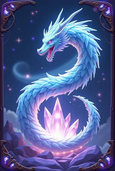 Make a card with Celestial Dragon Crystal ,  dont leave any human traces do with a purple border on the side