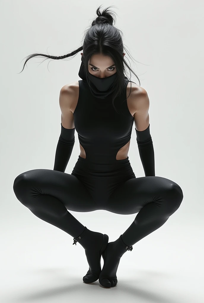 A female ninja girl is looping herself, steadfastly staring ahead