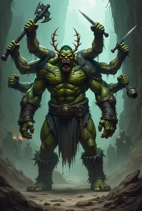 An evil orc with multiple arms