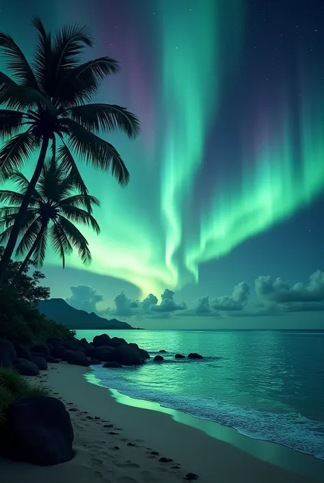 Background 
Hawaiian party 
The night
Without people
Illuminated by an Aurora Borealis 