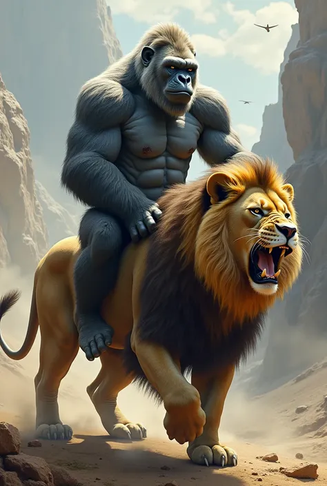 Silverback riding a lion 