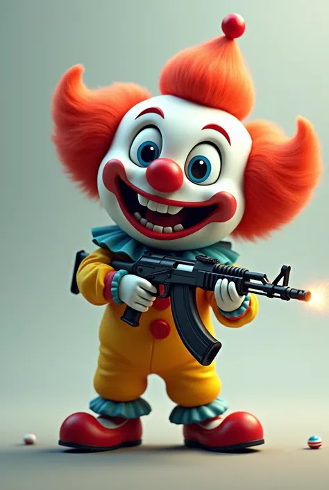 A clown emoticon shoots an ak-47 into the screen