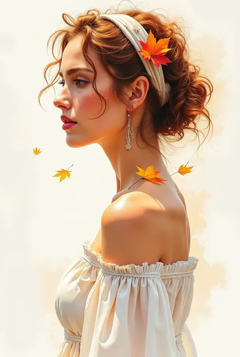 (8K,  best quality , masterpiece:1.2),( best quality :1.0), ( super high resolution:1.0), watercolor,  a pretty woman , Shoulder, Hairband, by agnes cecile, bust,  Extremely Bright Design,  soft color , (ink:1.3), autumn lighting,