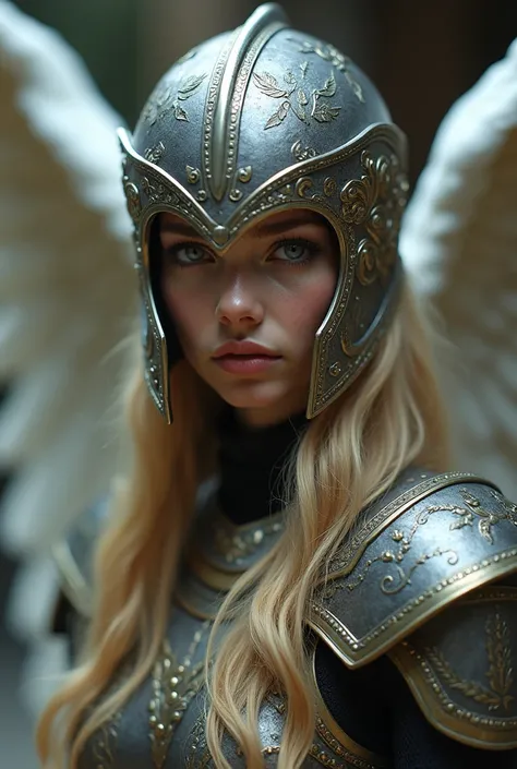 (l1vvydunne:.95), High angle photo of artwork， shows a beautiful young Valkyrie woman，In the style of Stefan Kostic, Real skin texture ,(Winged helmet:1.1), (Valkyrie Armor :1.2), 1 / 2 Body cutting, 8 5mm Art Lens, 1. 2,  clearly focuses , 8k HD,  extreme...