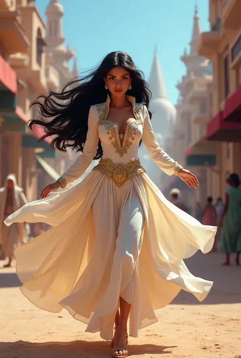  Dazzling Princess Jasmine,With a white overcoat, 8k photo, in action,  photo.