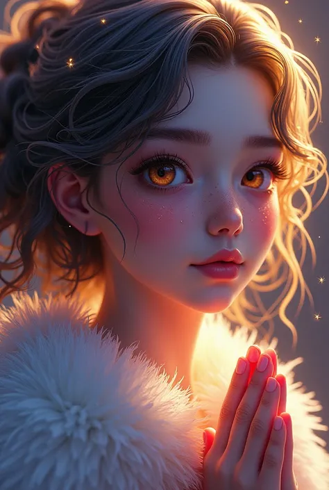 (masterpiece, high quality,  best quality ,  Official Art ,  beautiful and aesthetic :1.2), (1 Girl),  extremely detailed, (Fractal Art:1.3),  Colourful , highest detailed,  perfect face,  upper body, HDR, (pray:1.3), ( white cape gold lines :1.2), galaxy,...