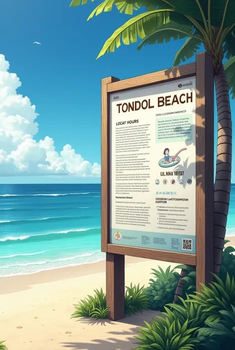 signboard for tondol beach  providing essential information about operating hours, rules, and regulations