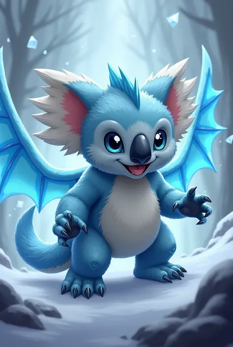 create 32k: A dangerous fighting evolved hybrid fusion with an aura. The hybrid creature is a mix of an ice dragon and a koala. It combines the fluffy, gray fur of a koala with the scaly, icy blue skin of an ice dragon. The hybrids coloration features the ...