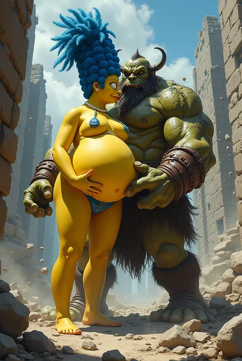 Marge naked giant belly fighting against Orc Fortão 