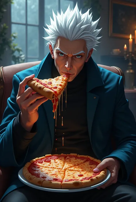 Satoru Gojo eating pizza
